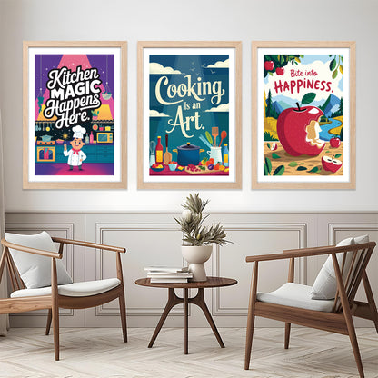 Retro Kitchen Magic Poster Art Set Wall Frame