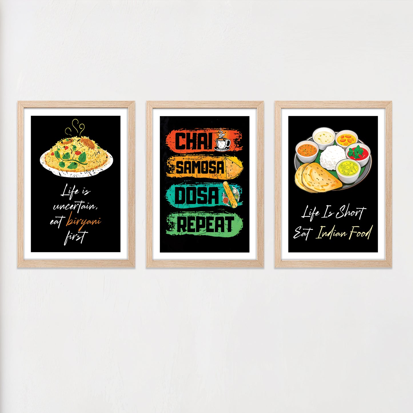 Indian Food Quote Framed Wall Art Set of 3