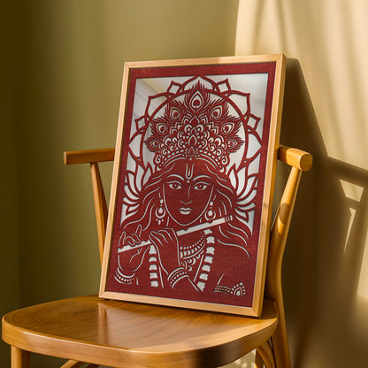 Krishna Pinewood Laser wall Art