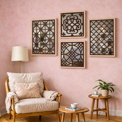 Blush Arabesque Mirror Art Set of 4