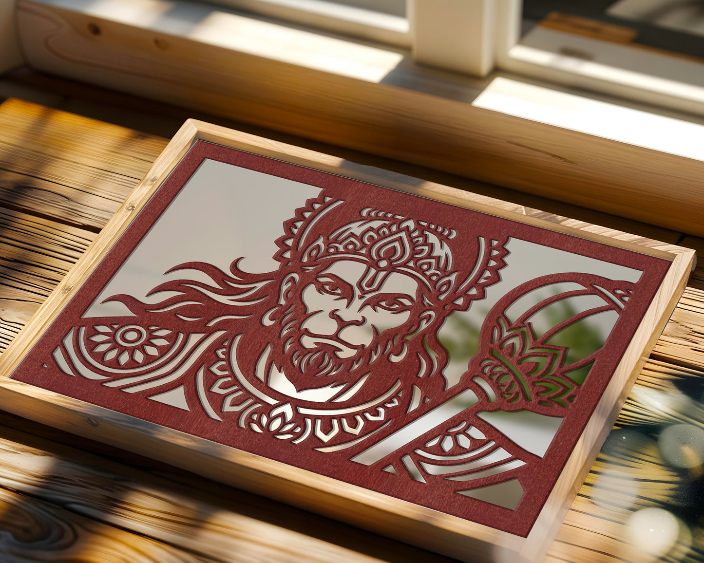 Veer Hanuman Pinewood Laser Wall Art