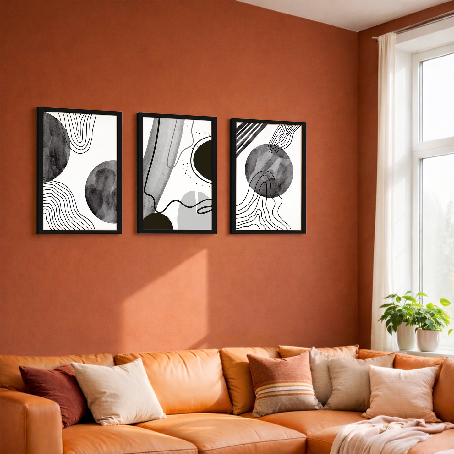 Monochrome Abstract Line Art Wall Frame Set of 3