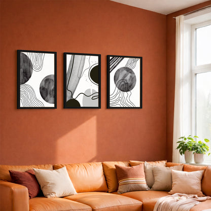 Monochrome Abstract Line Art Wall Frame Set of 3