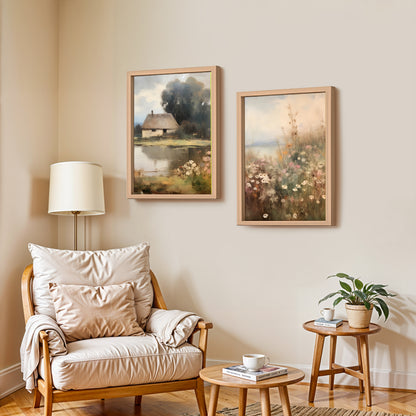 Rustic Cottage Meadow Art Set of 2
