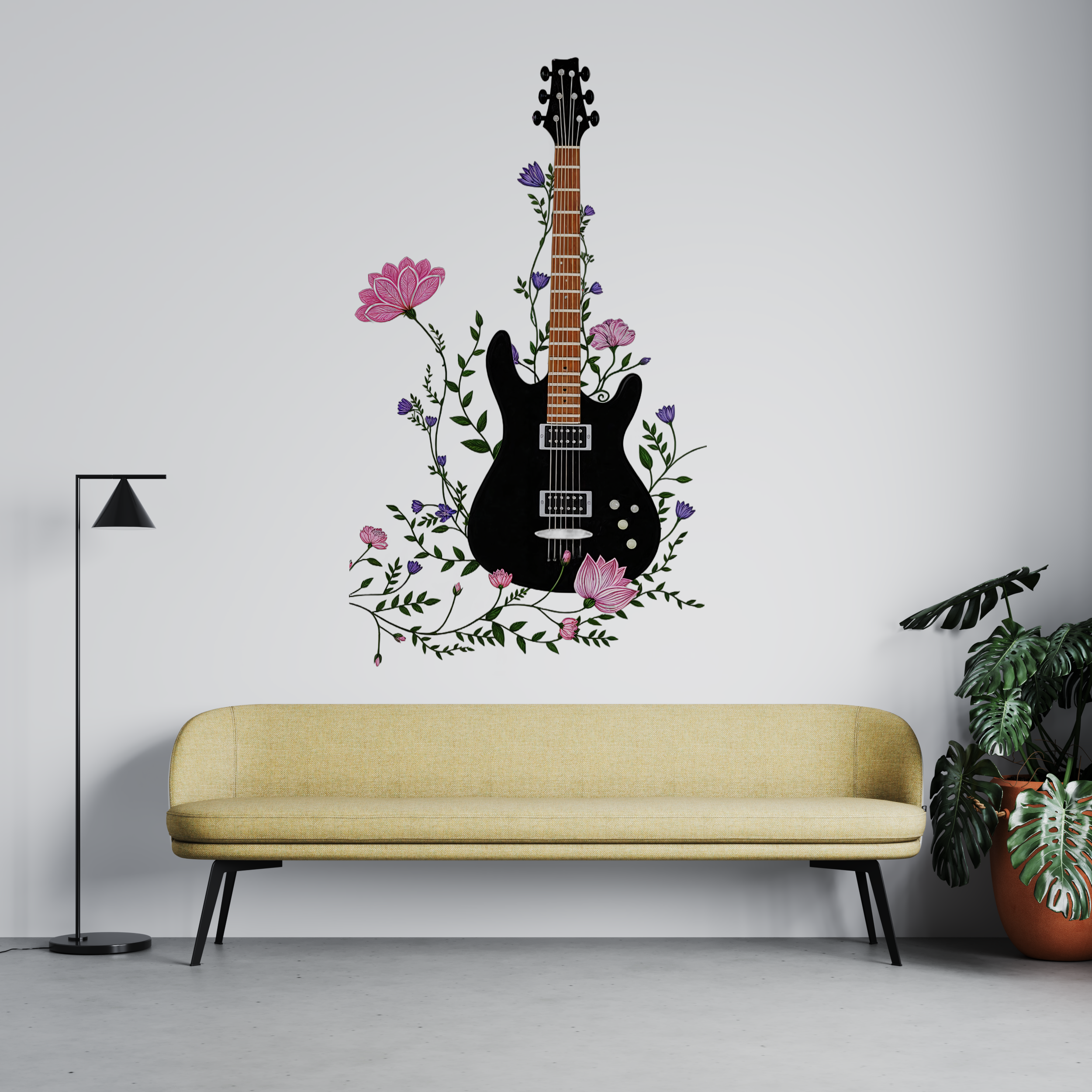 Floral Electric Guitar Wall Sticker