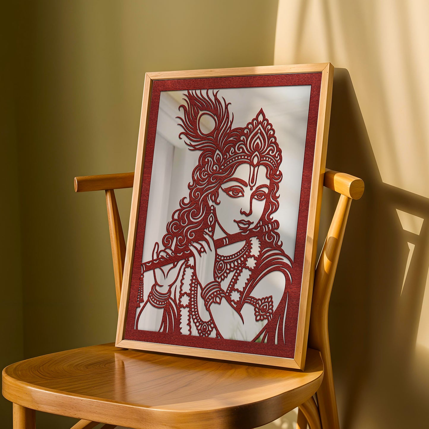 Radha Krishna Pinewood Laser wall Art