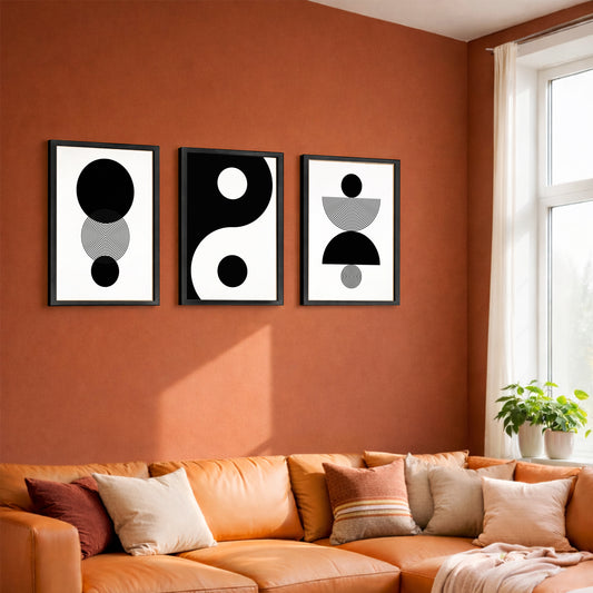 Modern Black & White Geometric Wall Frames Set of 3