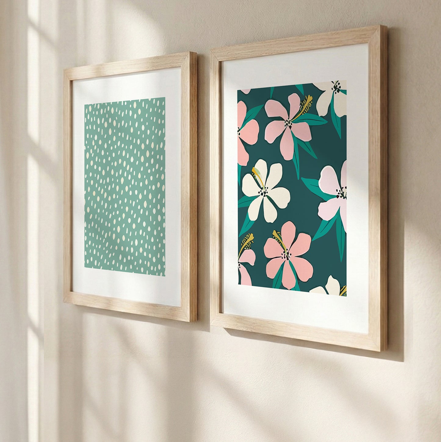 Minimal Floral & Dot Pattern Wall Frame Set of 2
