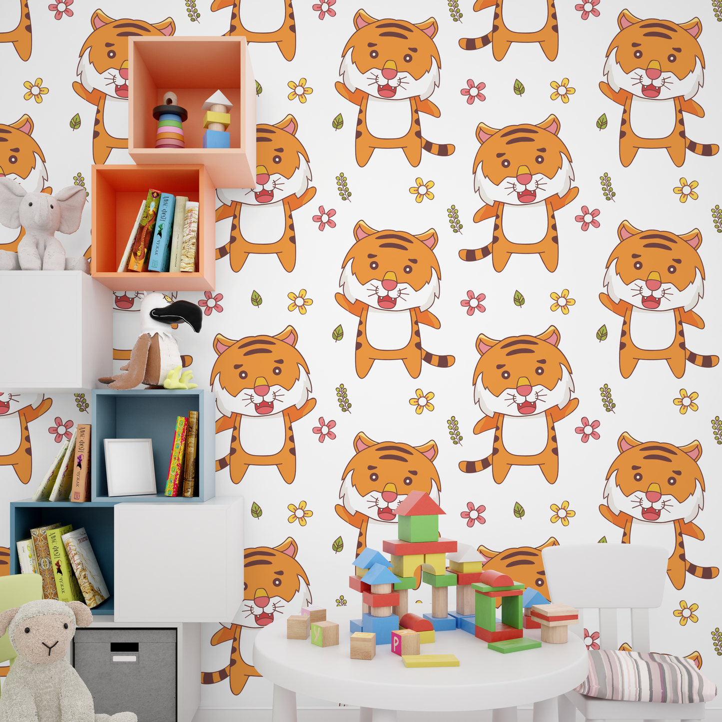 Happy Cartoon Tiger & Flower Wall Sticker