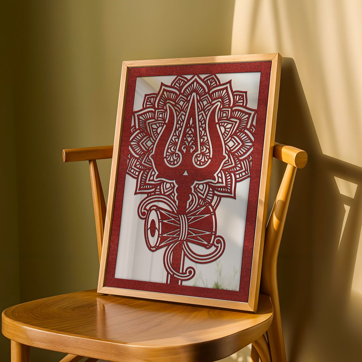 Shiva Trishul Pinewood Laser wall Art