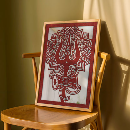 Shiva Trishul Pinewood Laser wall Art