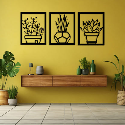 Potted Plants Pinewood Wall Art