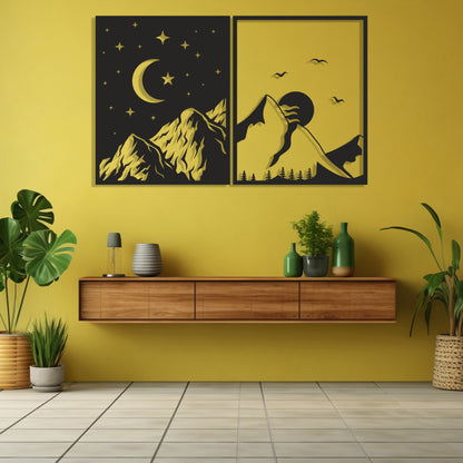 Day & Night Mountains Pinewood Wall Art