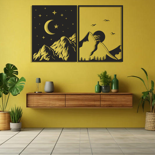 Day & Night Mountains Pinewood Wall Art