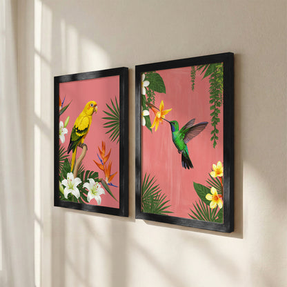 Tropical Bird & Hummingbird Wall Art Set of 2