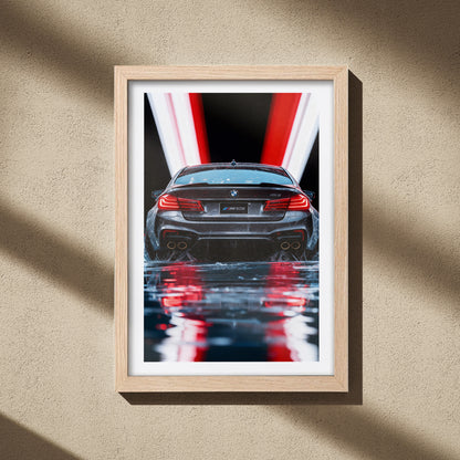 BMW M5 Rear Light Trails Wall Frame