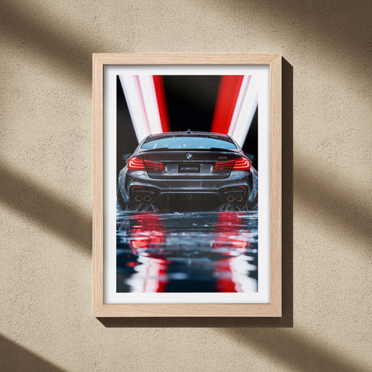 BMW M5 Rear Light Trails Wall Frame