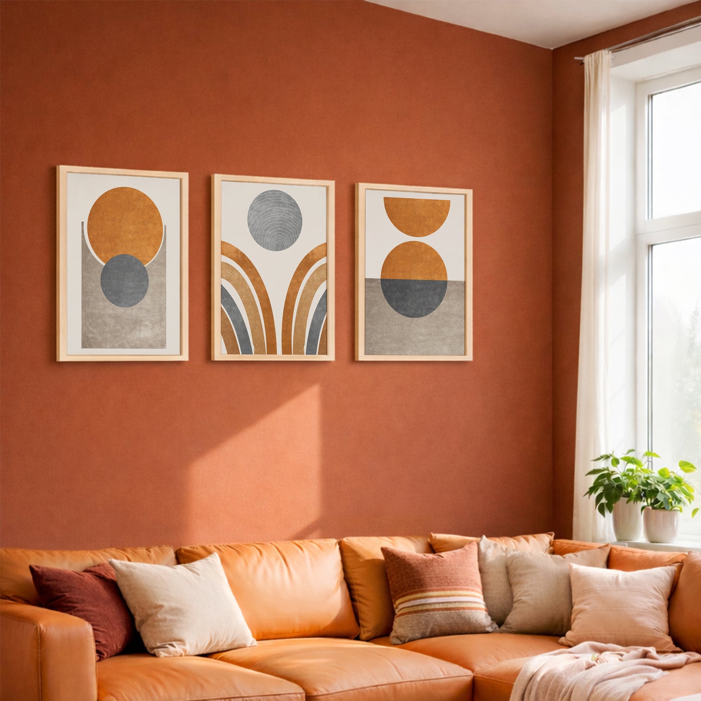 Modern Earth Tone Abstract Wall Frames Set of 3