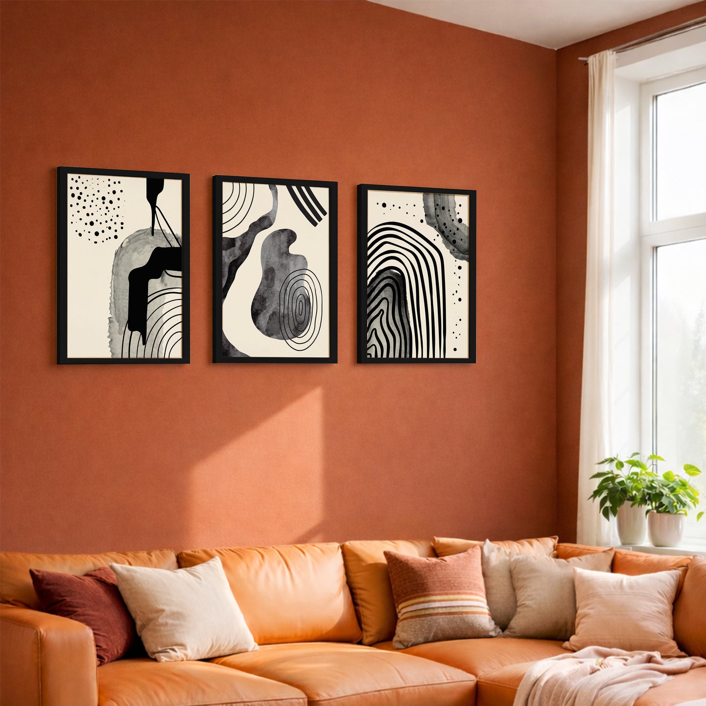 Minimal Black Abstract Art Wall Frame Set of 3