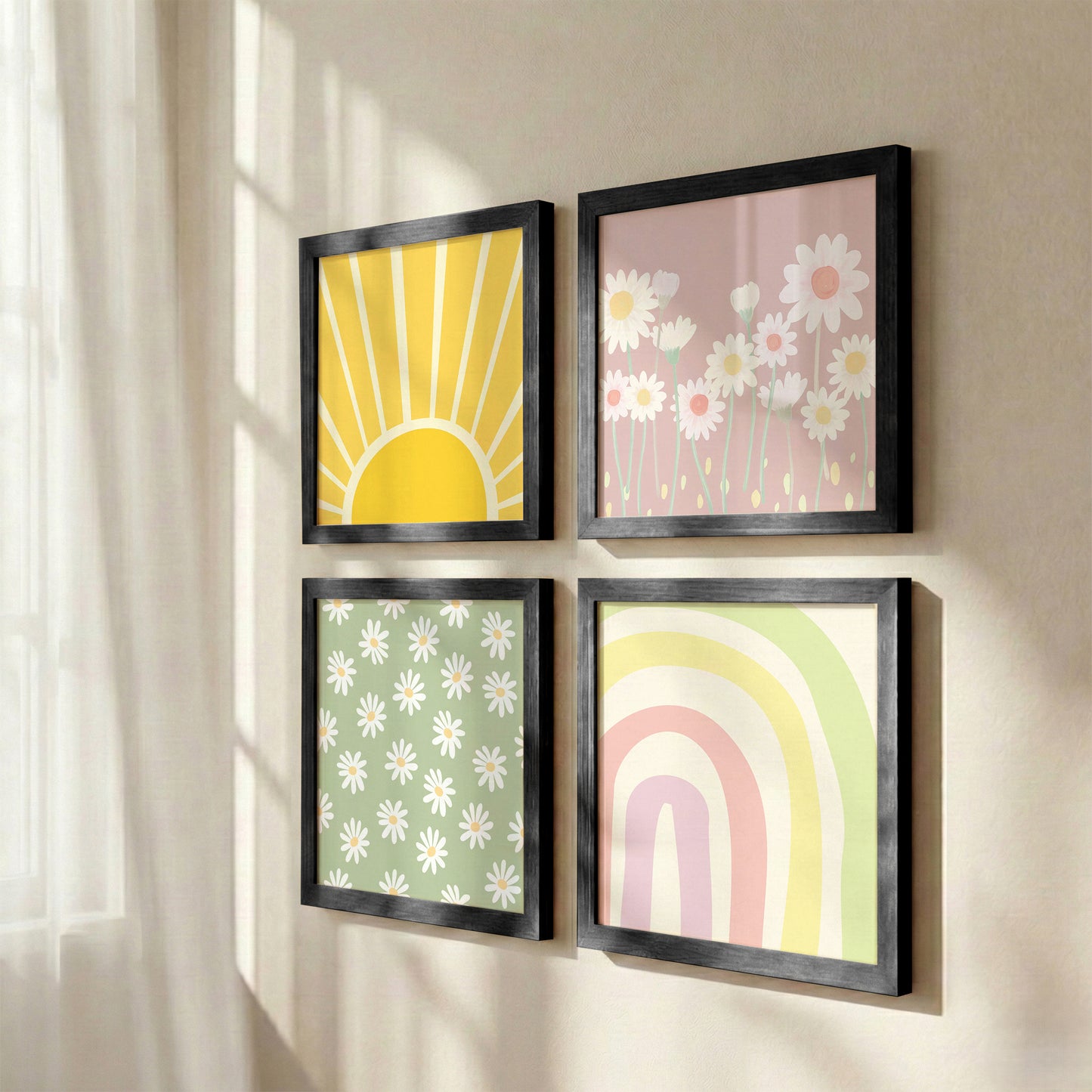 Boho Sunshine & Daisy Wall Art Frame Set of 4