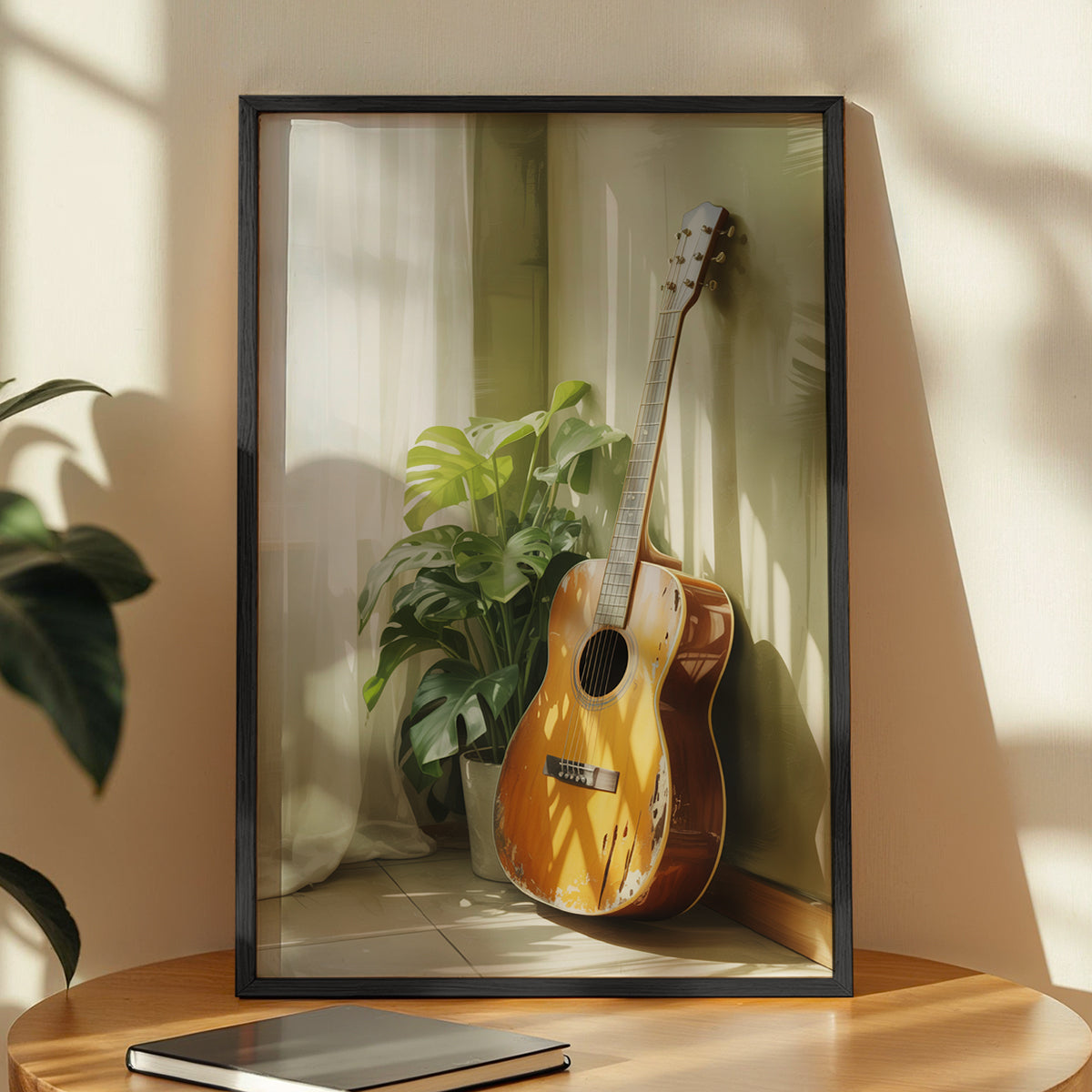 Acoustic Guitar & Greenery Framed Wall Art