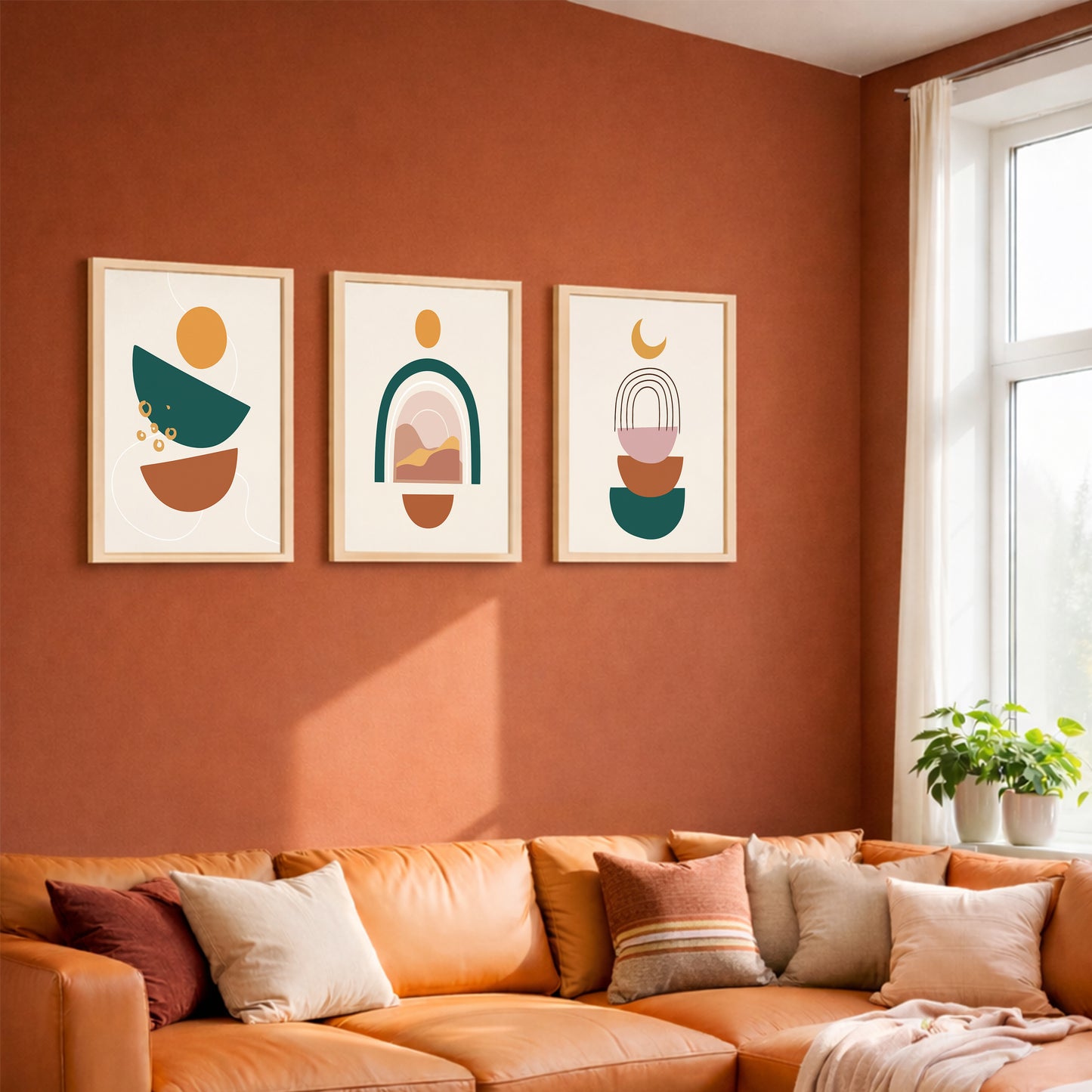 Minimal Boho Abstract Shapes Wall Frame Set of 3