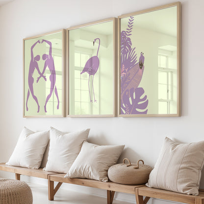 Pastel Flamingo Wall Frames Set of 3