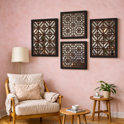 Ivory Geometric Mirror Art Set of 4