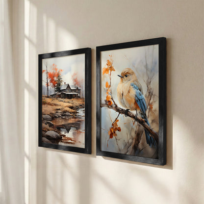 Countryside Bird Art Print Set of 2