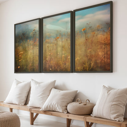 Pastel Wildflower Field Framed Prints Set of 3