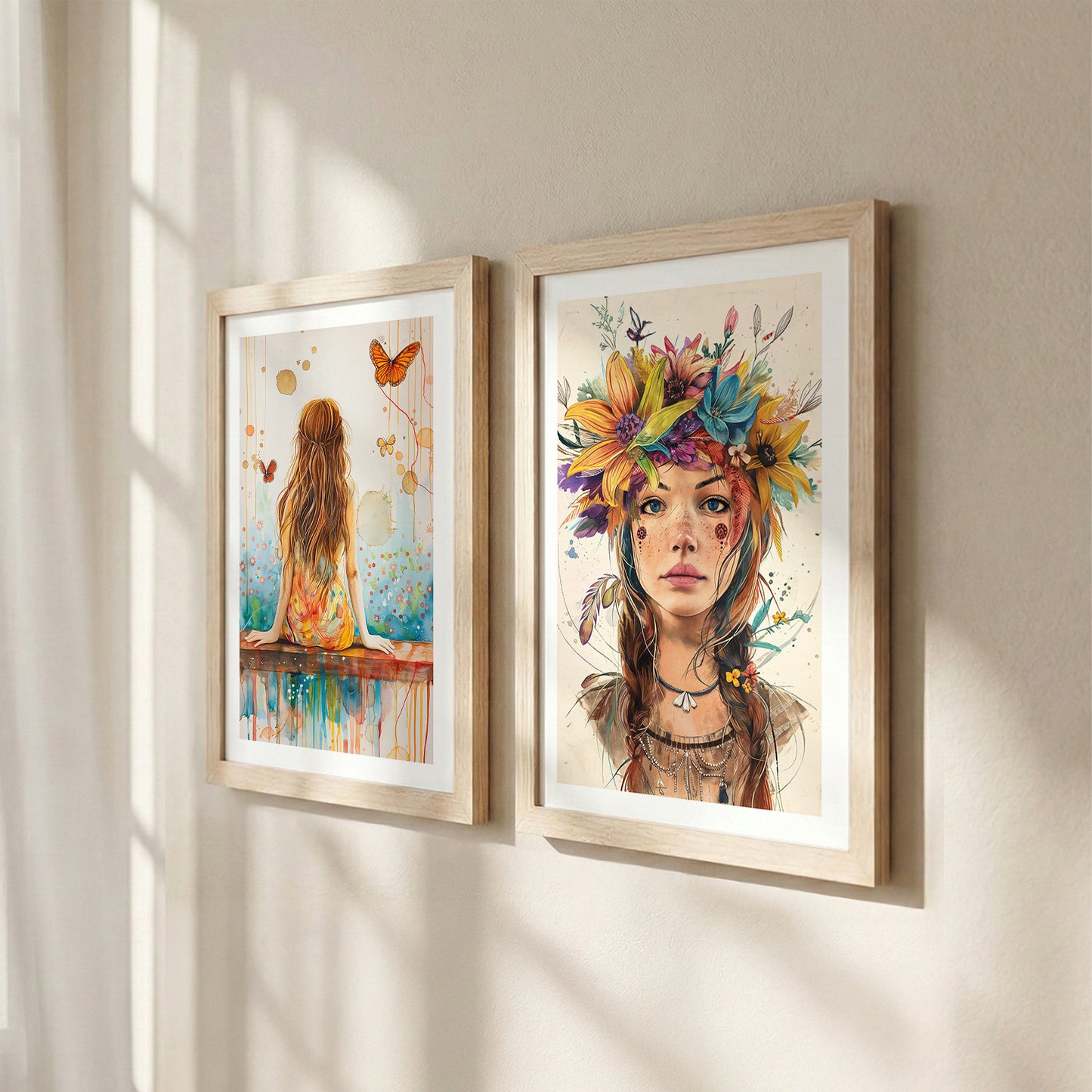 Boho Butterfly Girl Wall Art Set