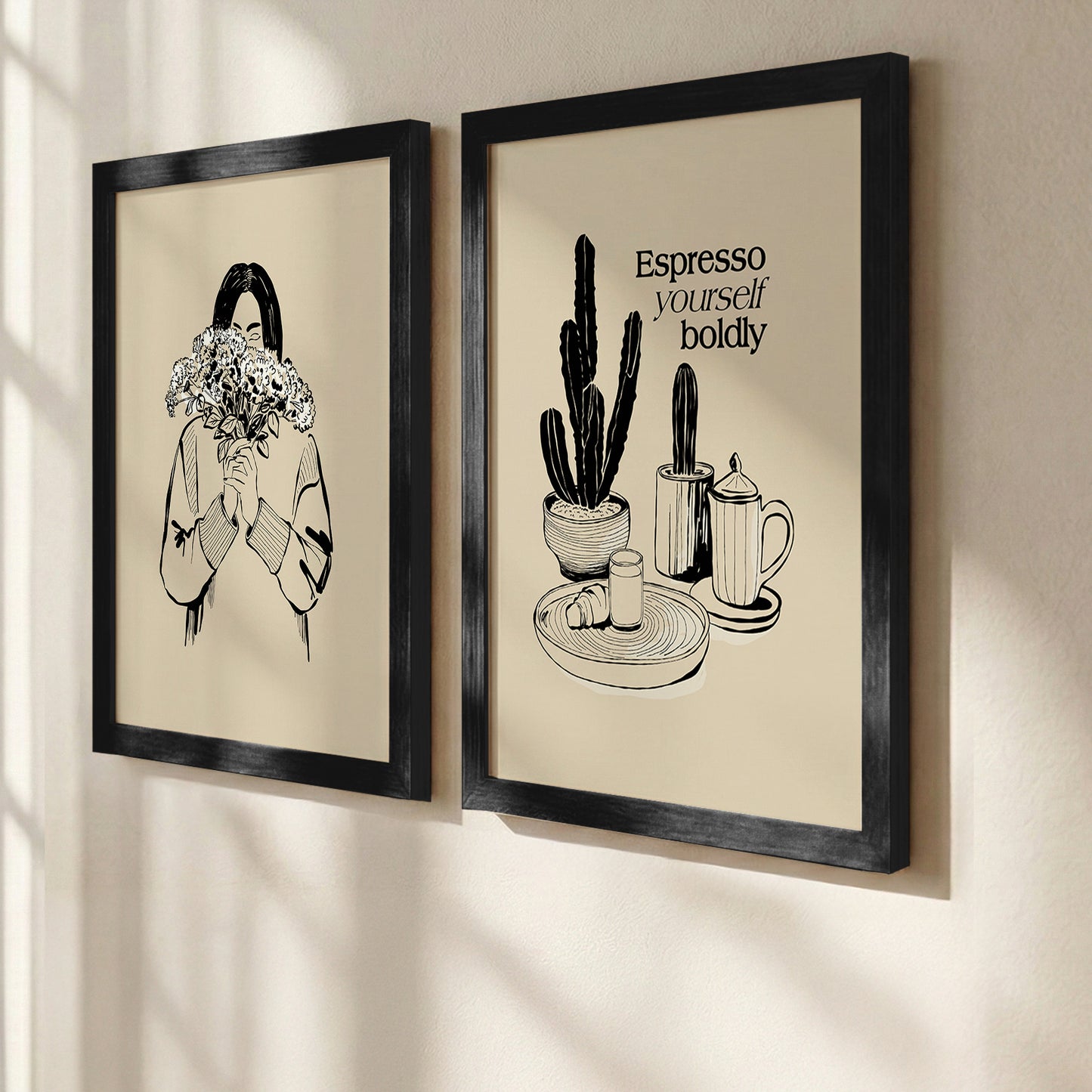 Minimal Line Art & Coffee Quote Wall Frame Set of 2