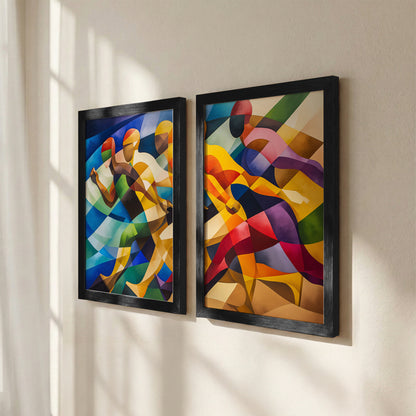 Vibrant Abstract Figures Poster Set of 2