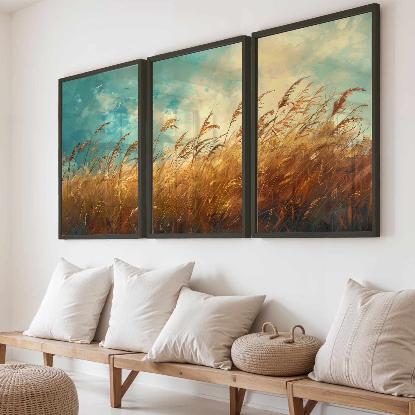 Rustic Wheat Field Landscape Wall Frames Set of 3