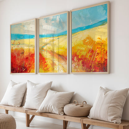 Abstract Coastal Landscape Framed Posters Set of 3