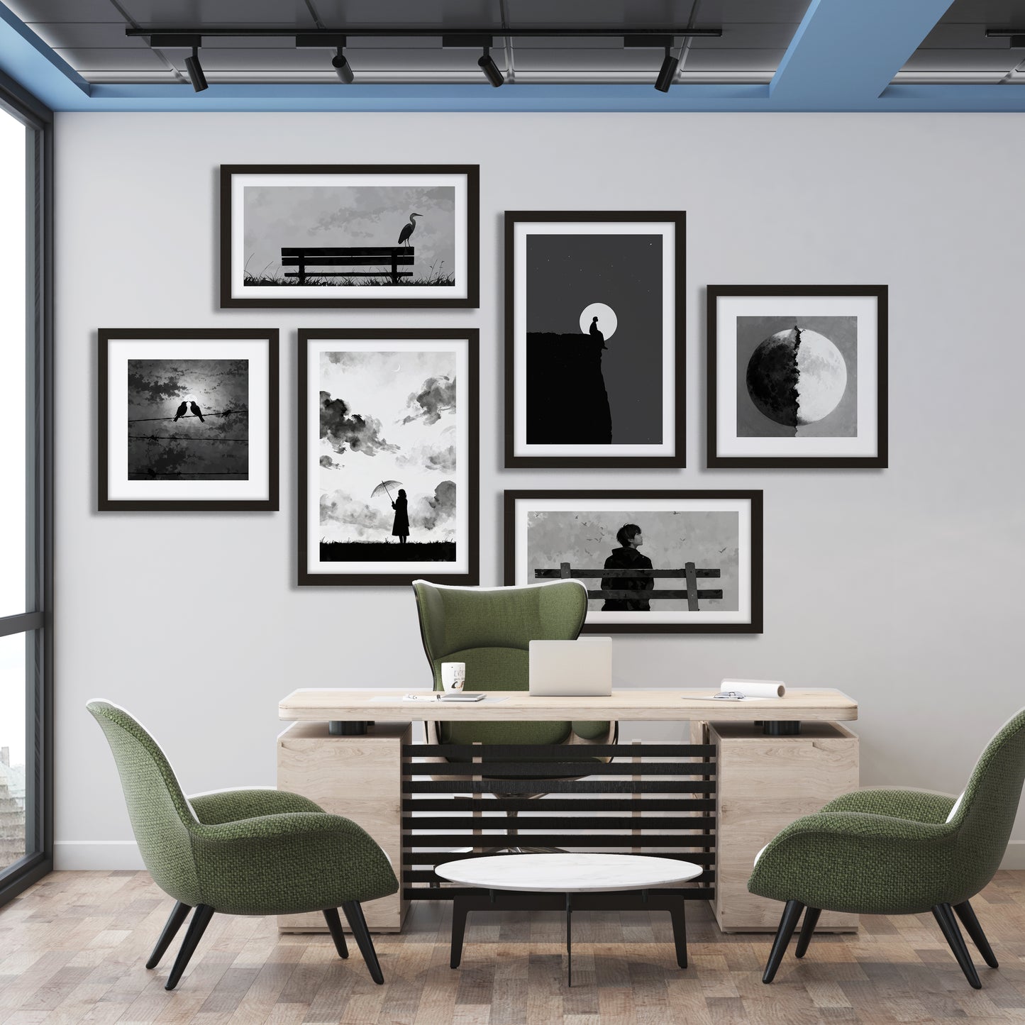 Black & White Minimal Wall Art Set of 6