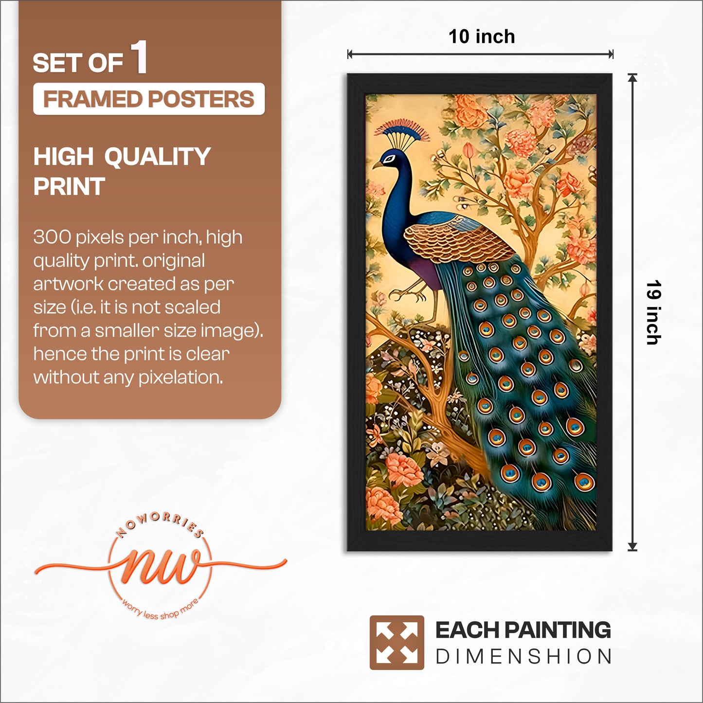 Floral Peacock Wall Frame