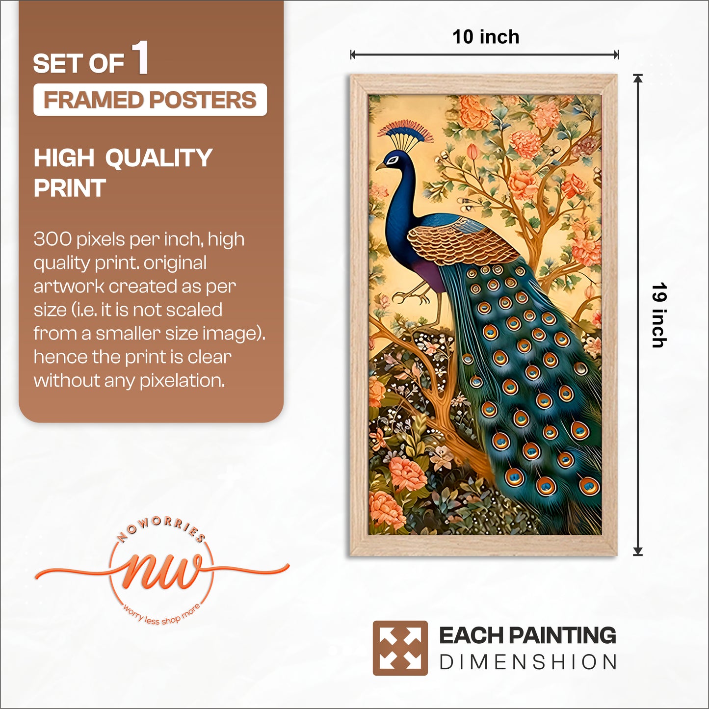 Floral Peacock Wall Frame