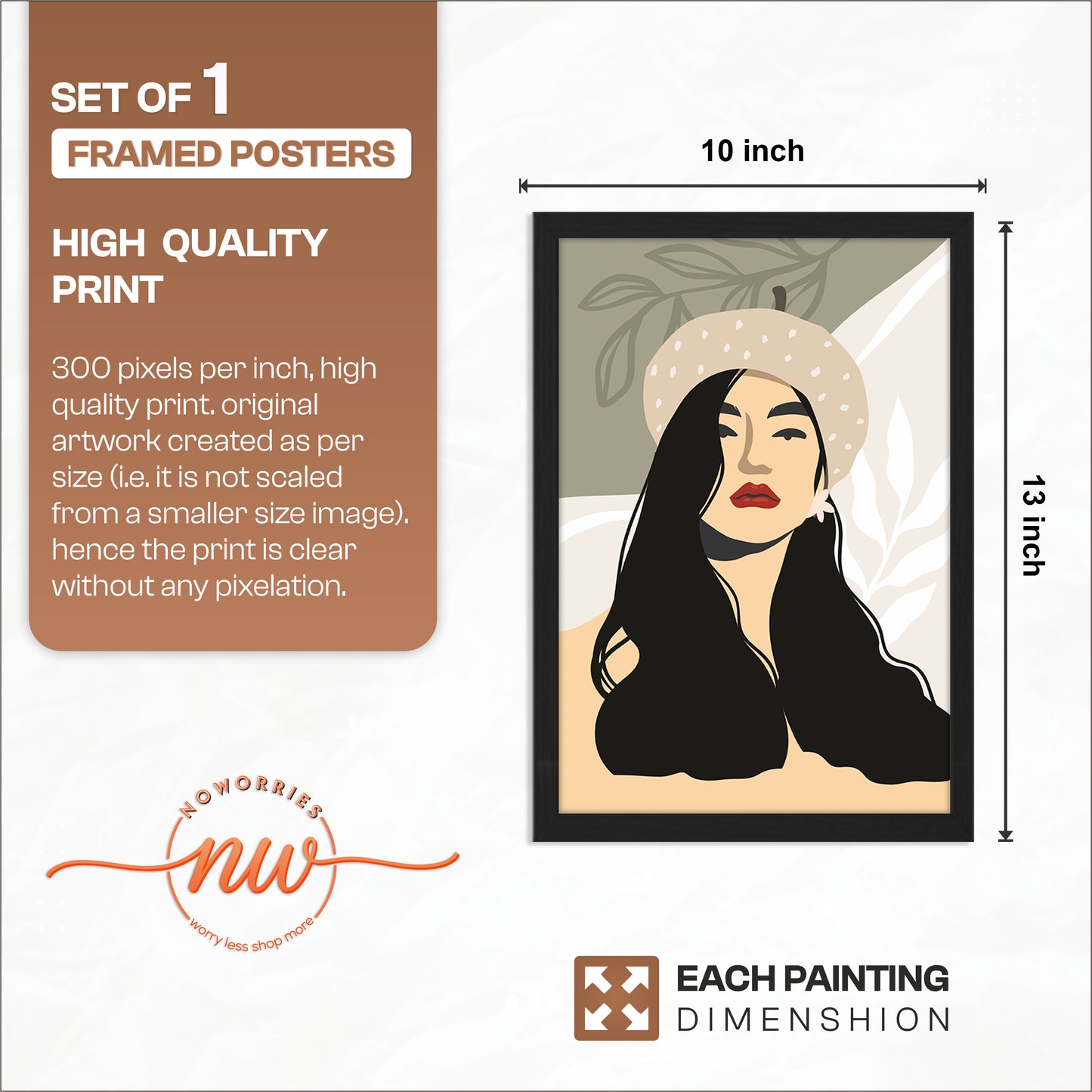 Boho Beret Girl Minimalist Framed Wall Art