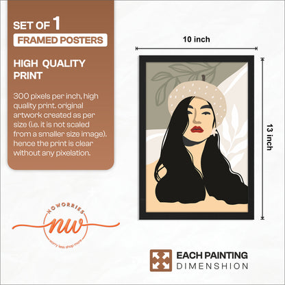 Boho Beret Girl Minimalist Framed Wall Art
