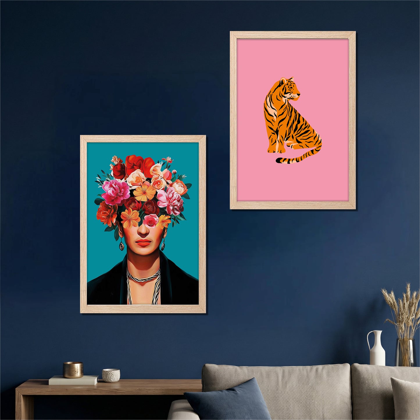 Floral Muse & Tiger Wall Art Set of 2
