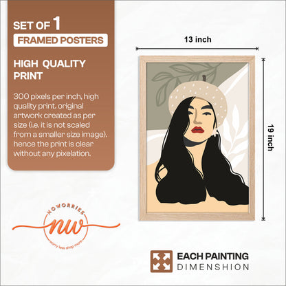 Boho Beret Girl Minimalist Framed Wall Art