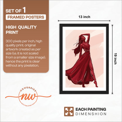Crimson Elegance Woman Fashion Framed Wall Art