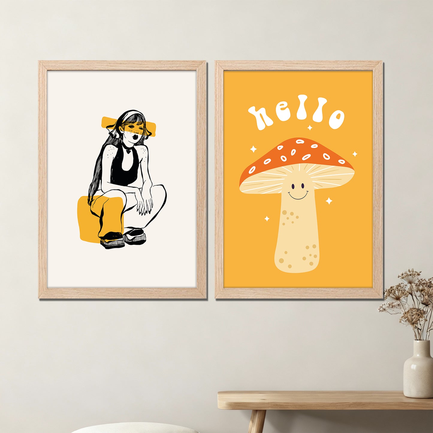 Whimsical Mushroom Framed Set
