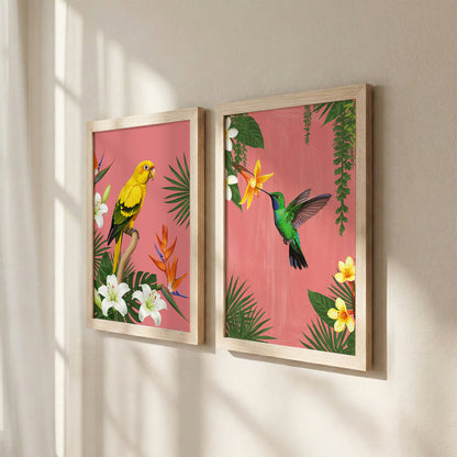 Tropical Bird & Hummingbird Wall Art Set of 2