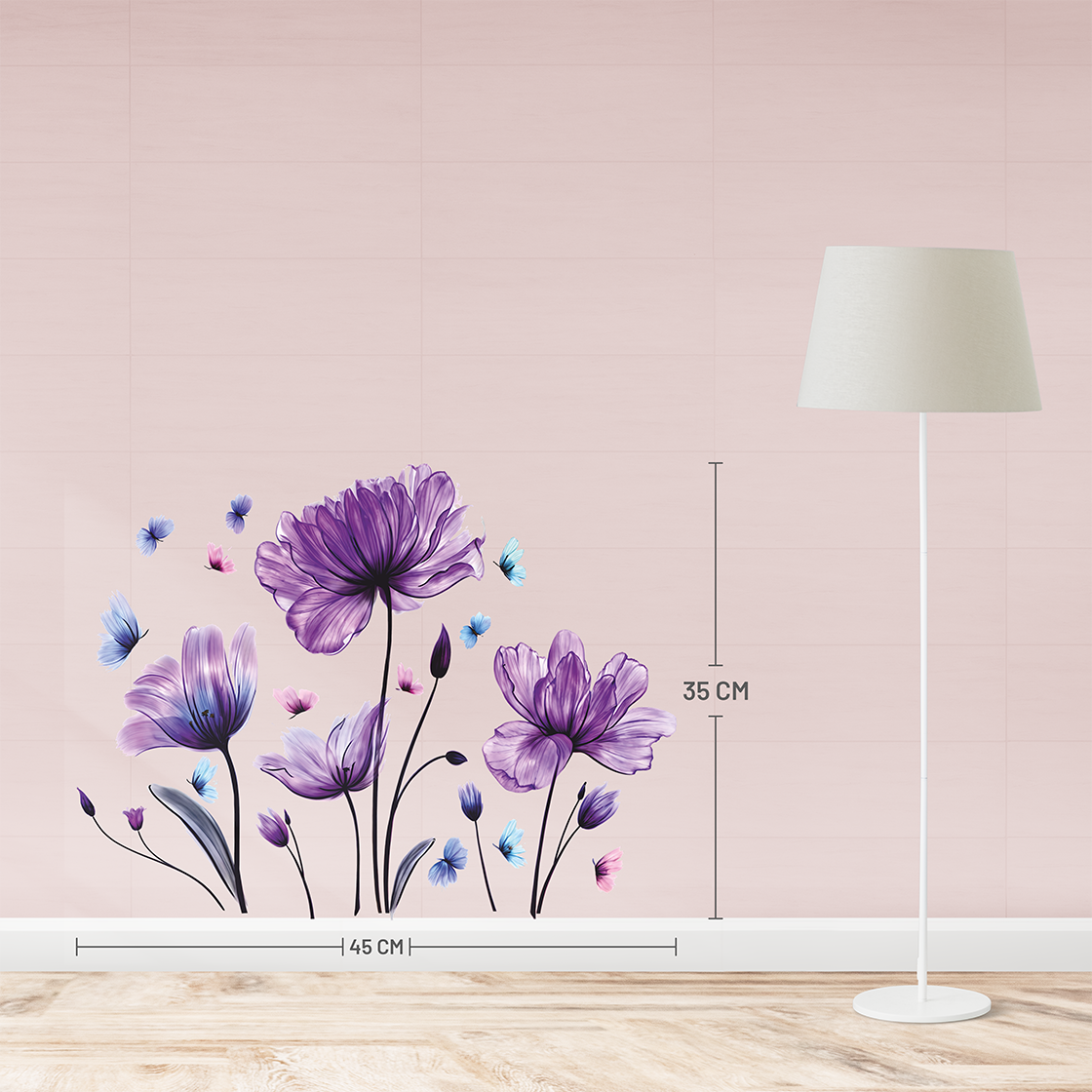 Purple Flower & Butterfly Wall Sticker