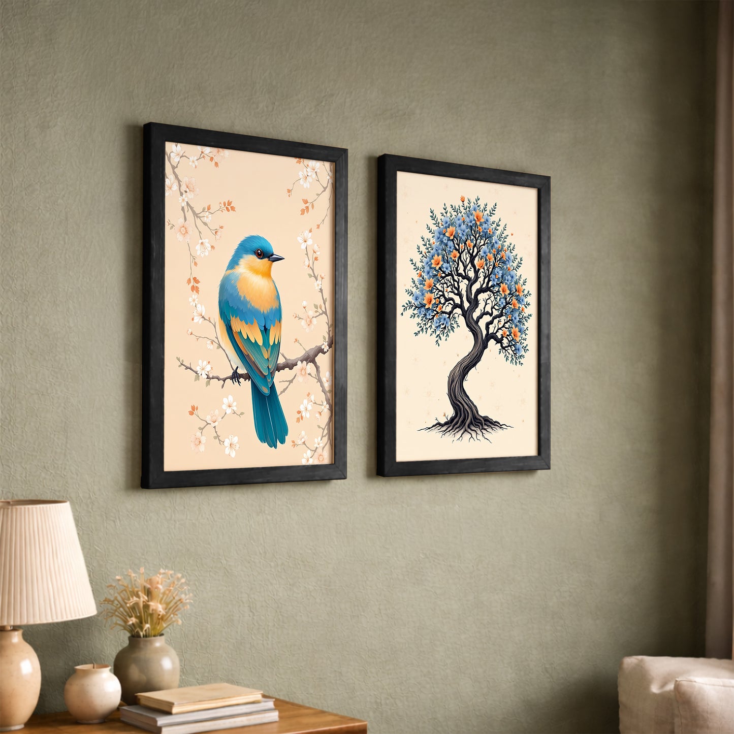 Tree & Blue Bird Nature Wall Art Frames Set of 2