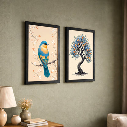 Tree & Blue Bird Nature Wall Art Frames Set of 2