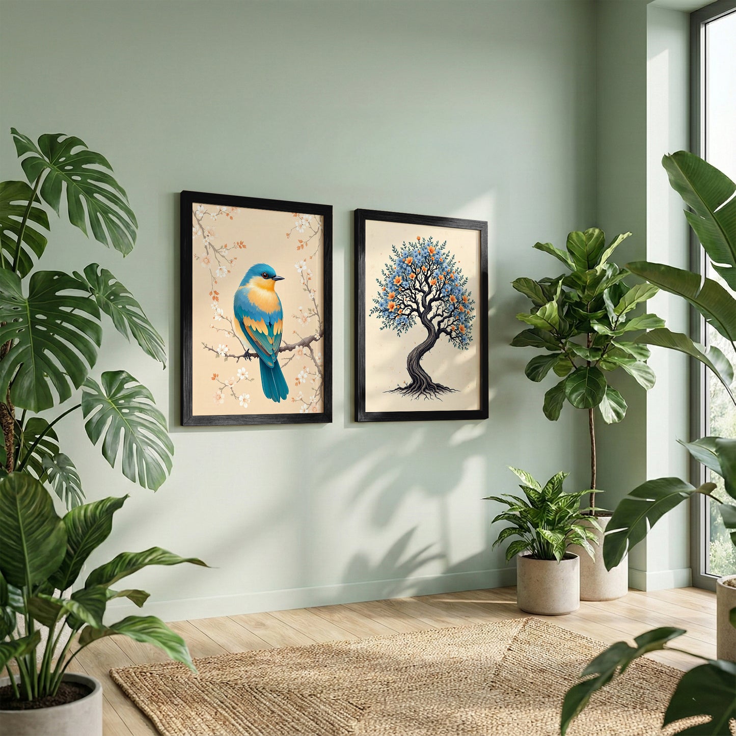 Tree & Blue Bird Nature Wall Art Frames Set of 2