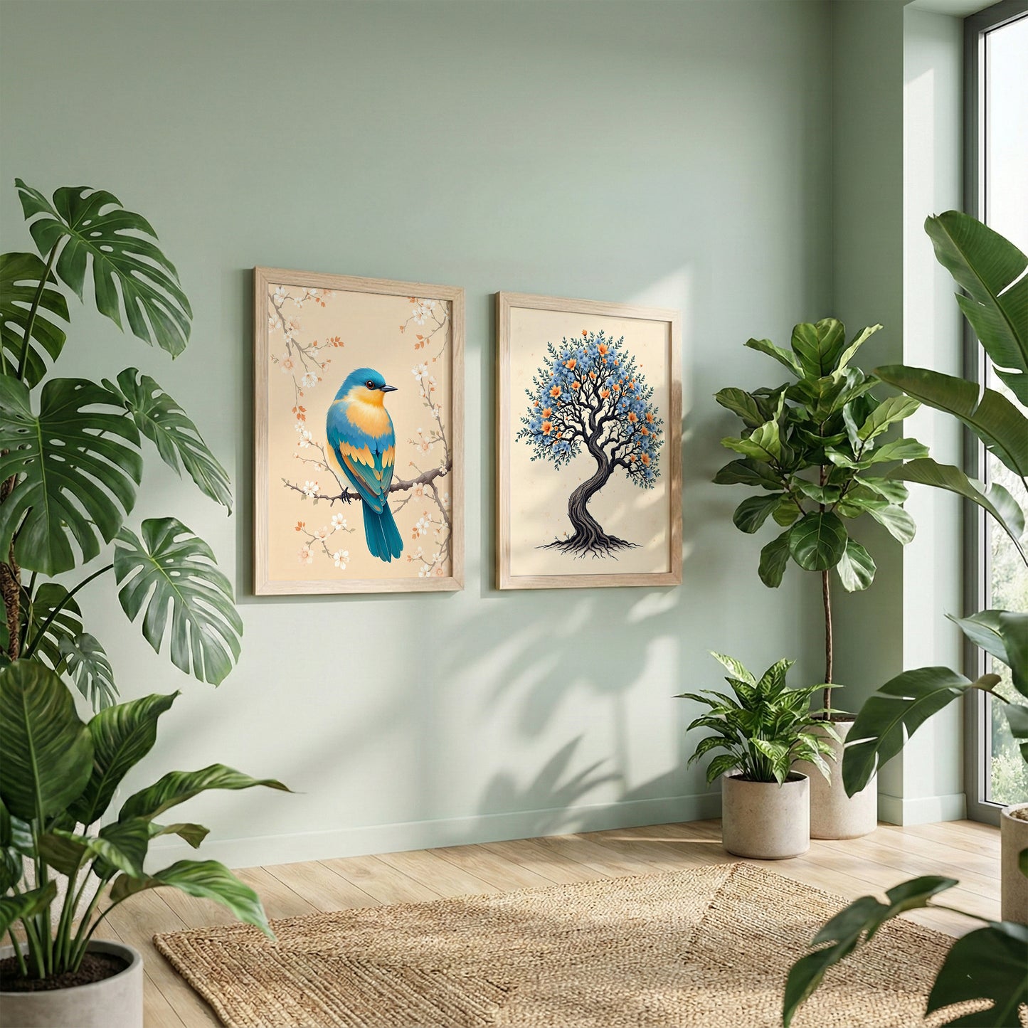 Tree & Blue Bird Nature Wall Art Frames Set of 2